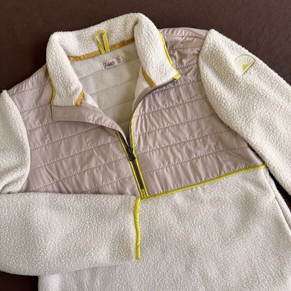 Faherty Cobble Hill Popover Sherpa Fleece Neutral Quarter Zip SMALL Jacket - Picture 2 of 8